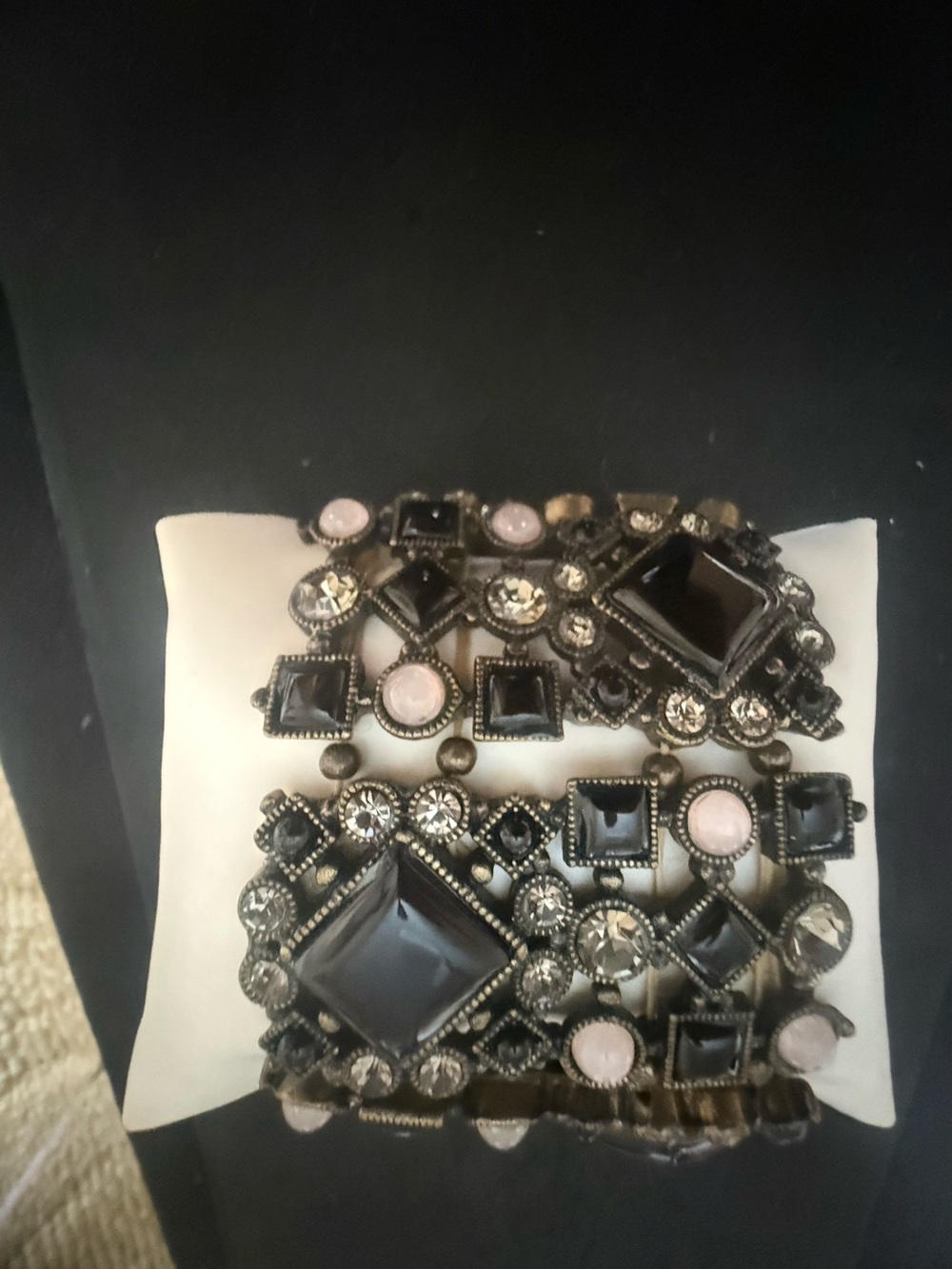 Vintage-Inspired Black and Pink Statement Bracelet